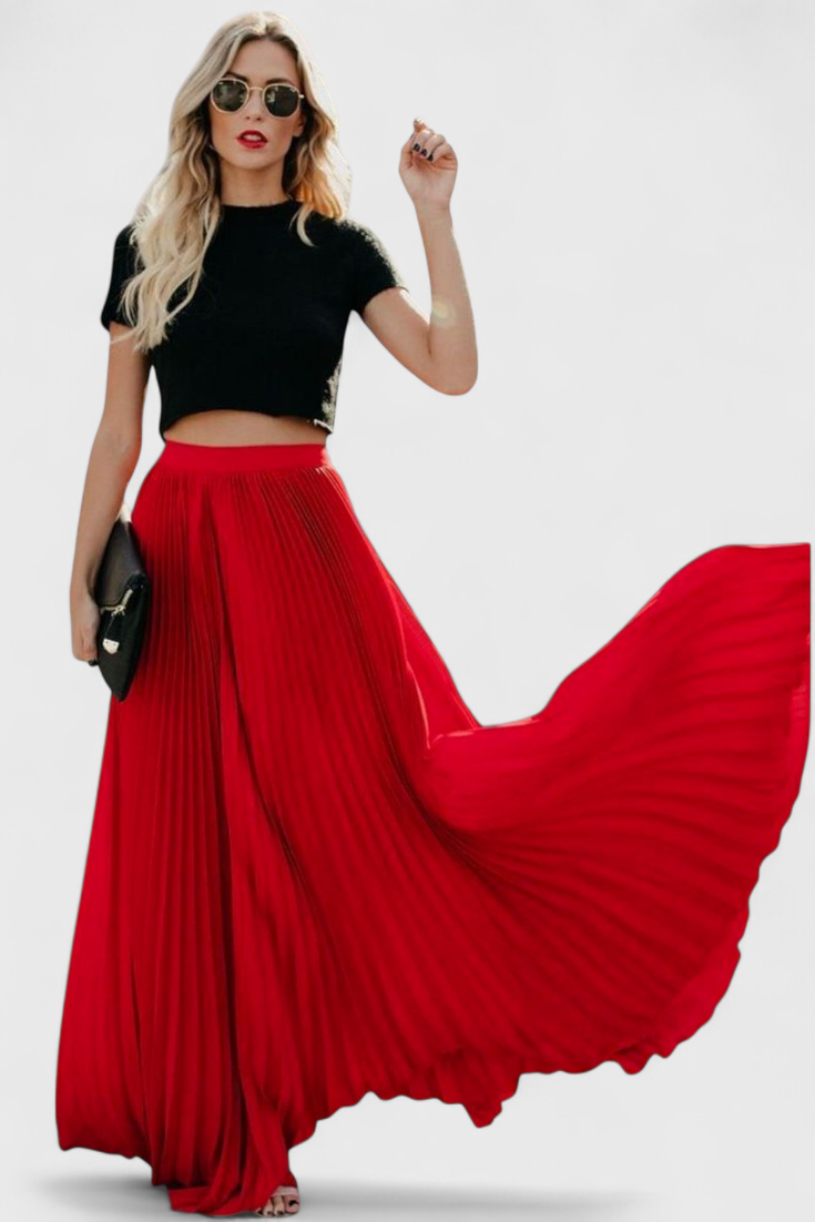 Mila | Jupe Longue Plissée Taille Haute