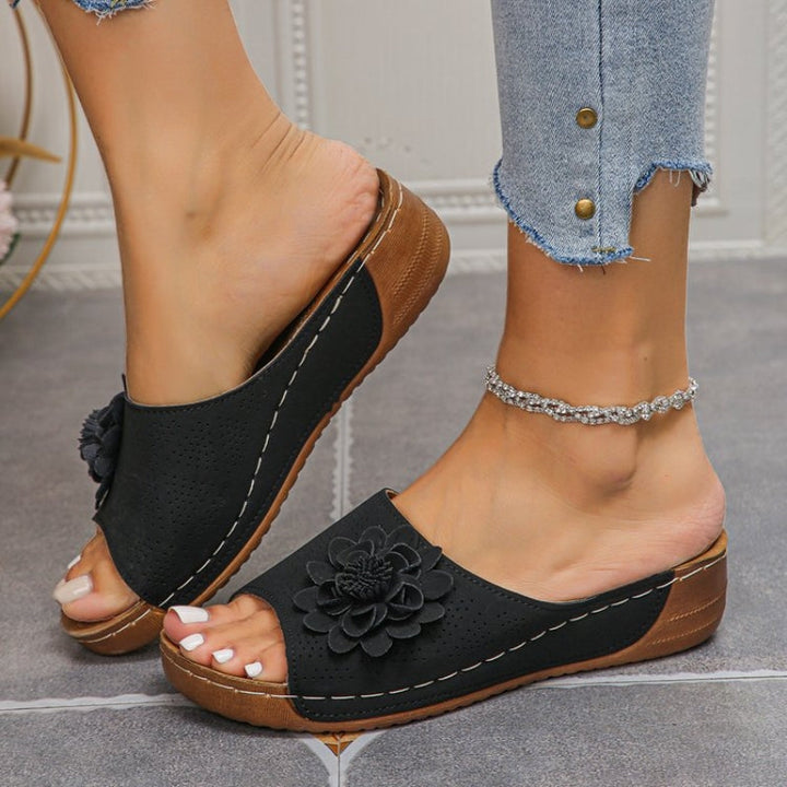 Flora | Sandales à Talon Compensé Slip-On à Bout Ouvert