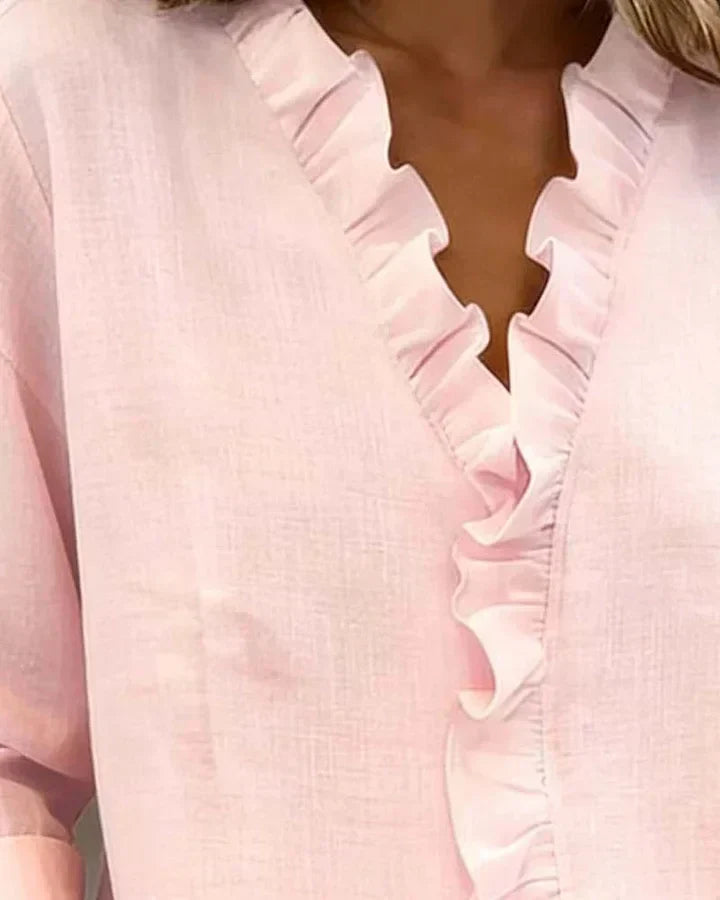 Inés | Blouse à Volants, Décolleté en V et Manches Longues