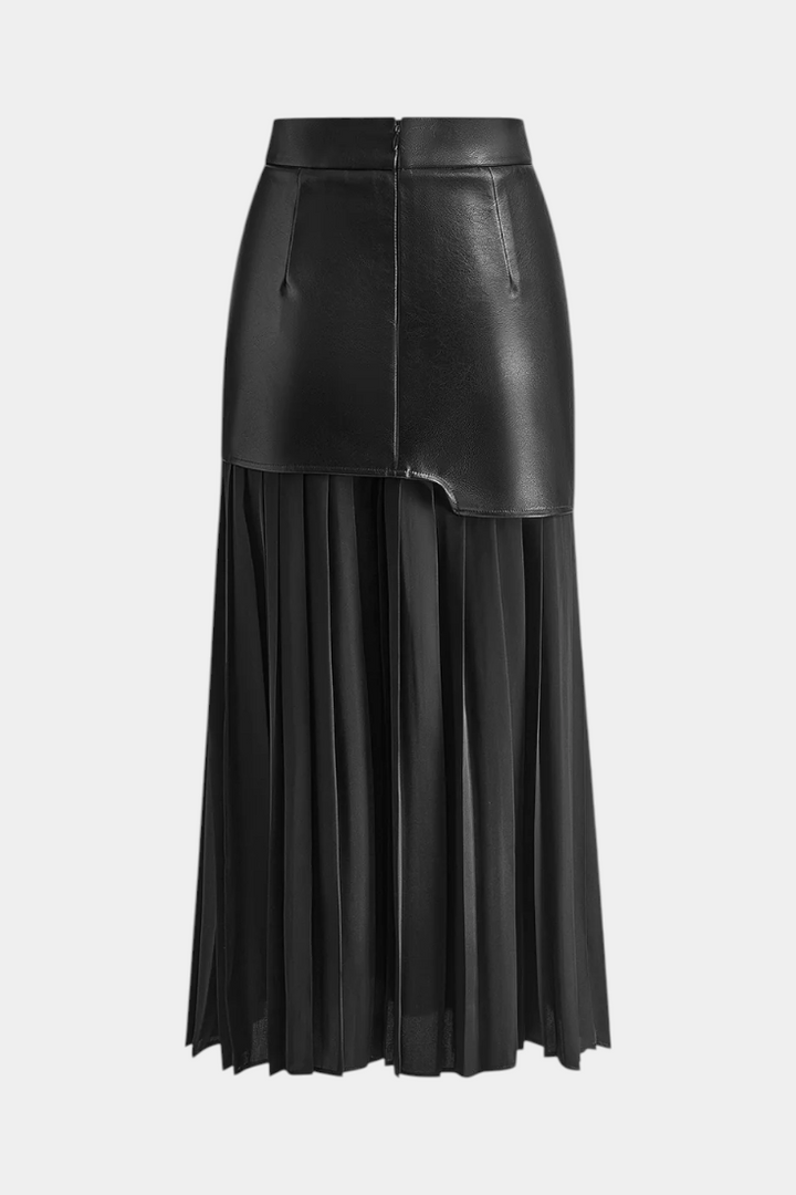 Noelle | Jupe Maxi Asymétrique en Chiffon et Cuir Synthétique