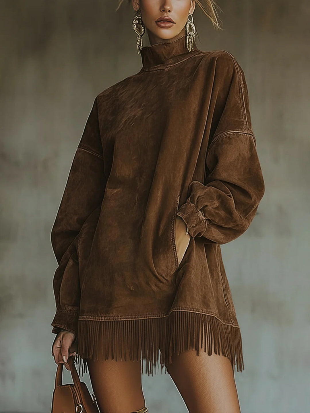 Amalia | Robe à col haut et franges