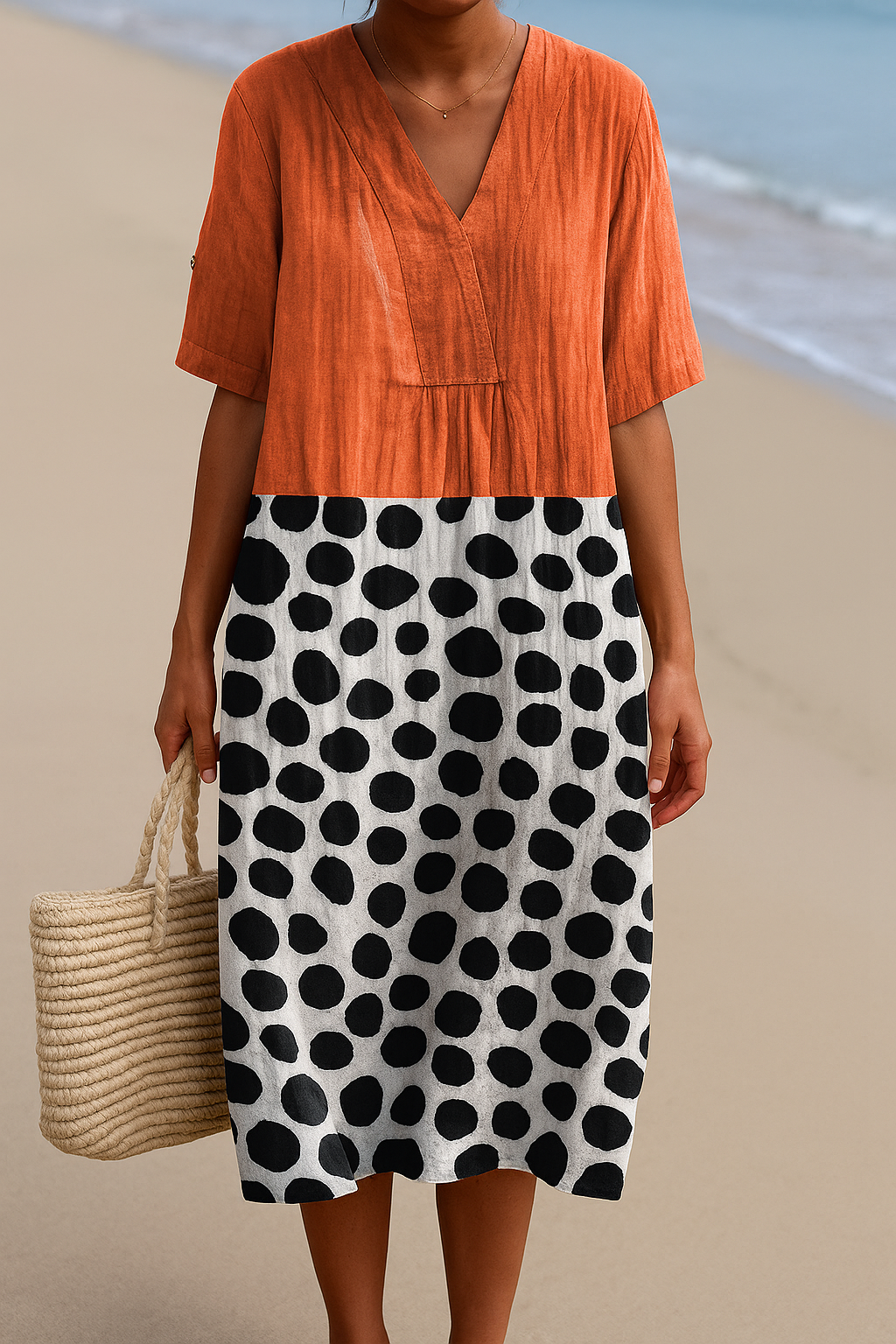 Penélope - Robe Orange avec des Pois Contrastants