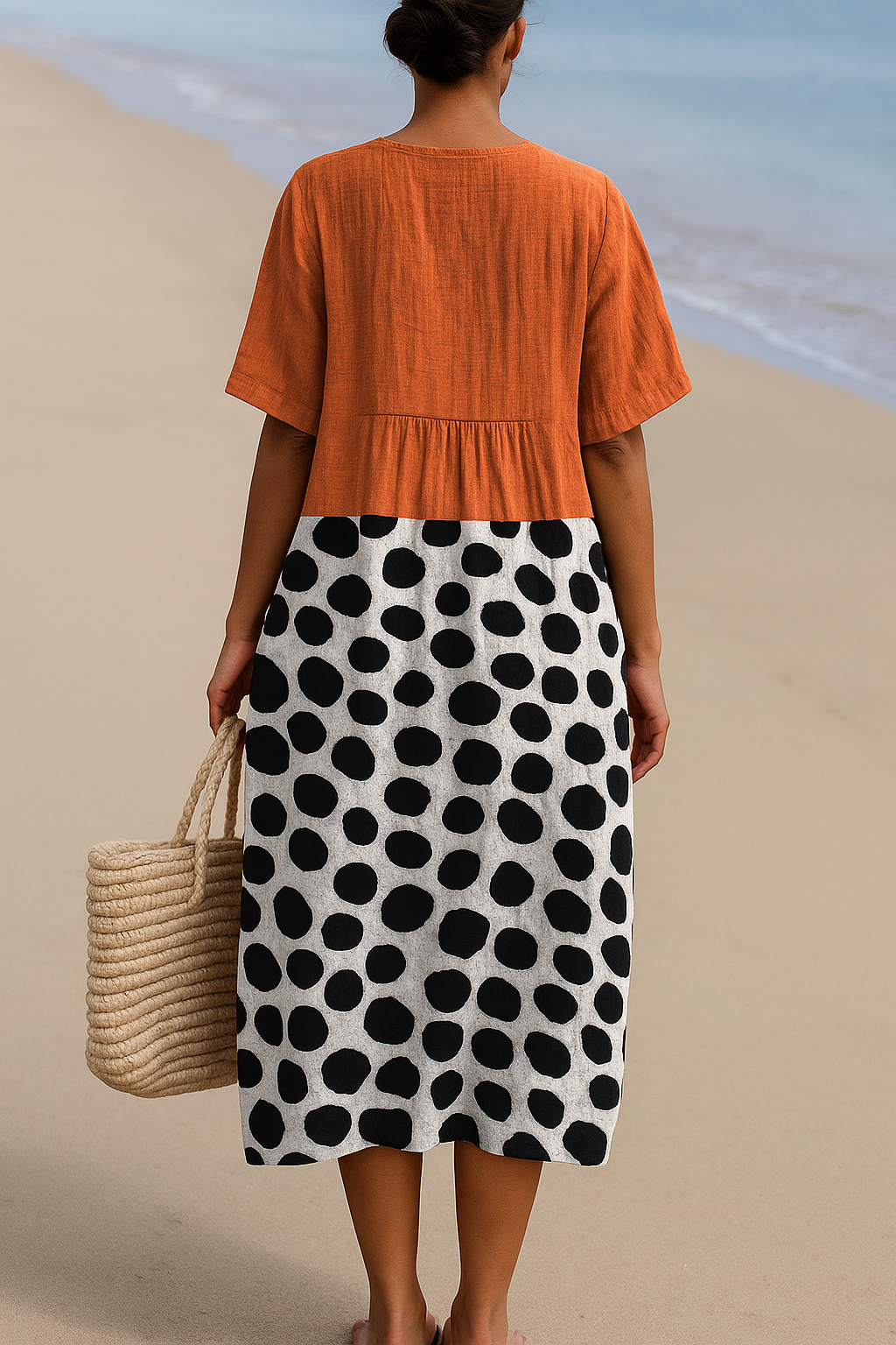 Penélope - Robe Orange avec des Pois Contrastants