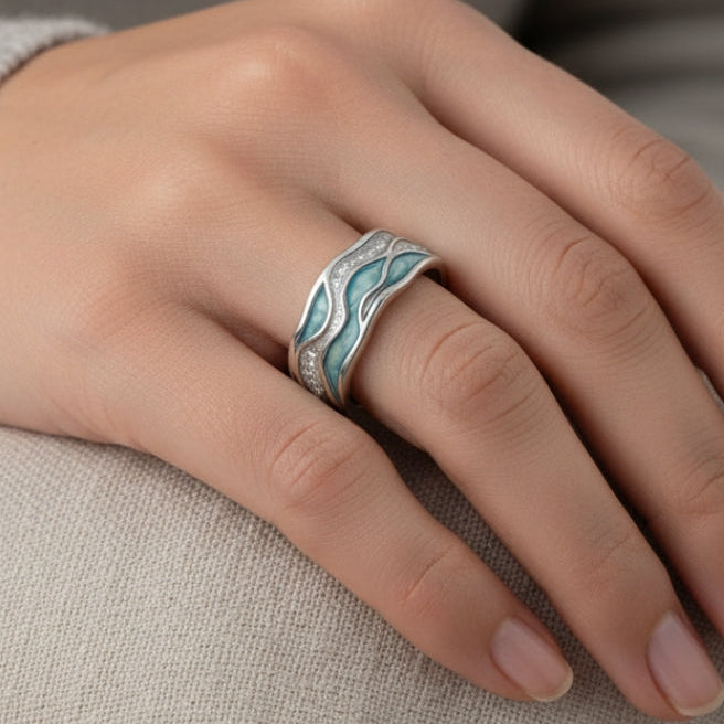 Bague Ondes Argentées avec Turquoise