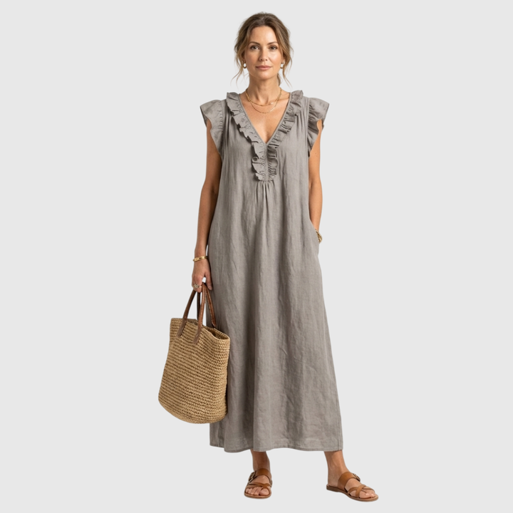 Josette | Robe Maxi avec Décolleté en V et Volants