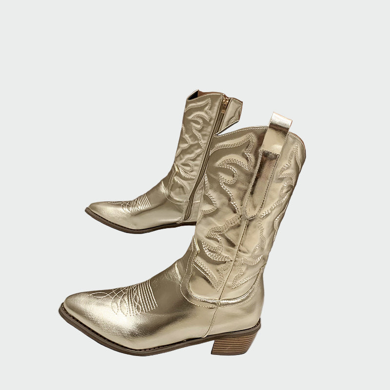Estrella | Bottines de Cowboy Métalliques Roses avec Broderie