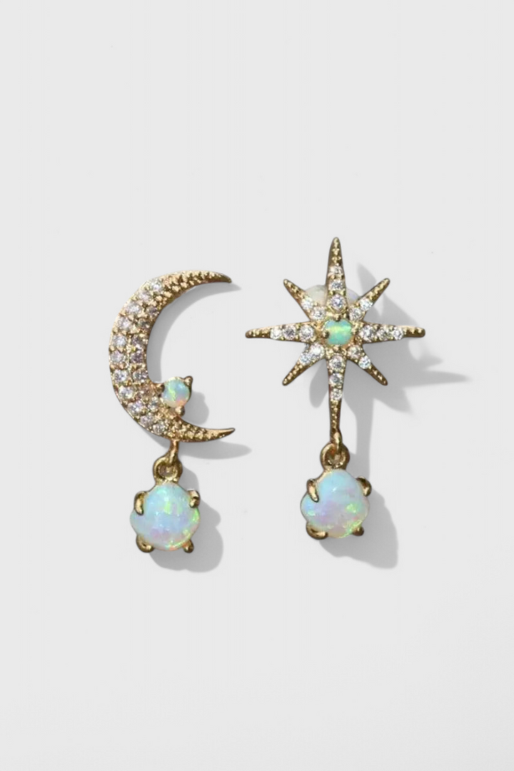 Boucles d'Oreilles Lune et Étoile en Or
