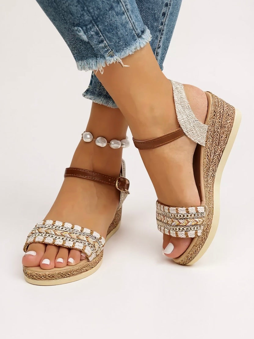 Elora | Sandales à Talons Wedge avec Bandes Tressées