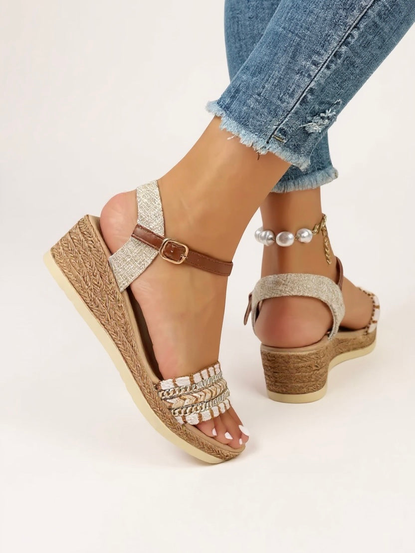 Elora | Sandales à Talons Wedge avec Bandes Tressées