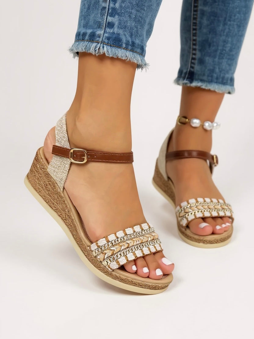 Elora | Sandales à Talons Wedge avec Bandes Tressées