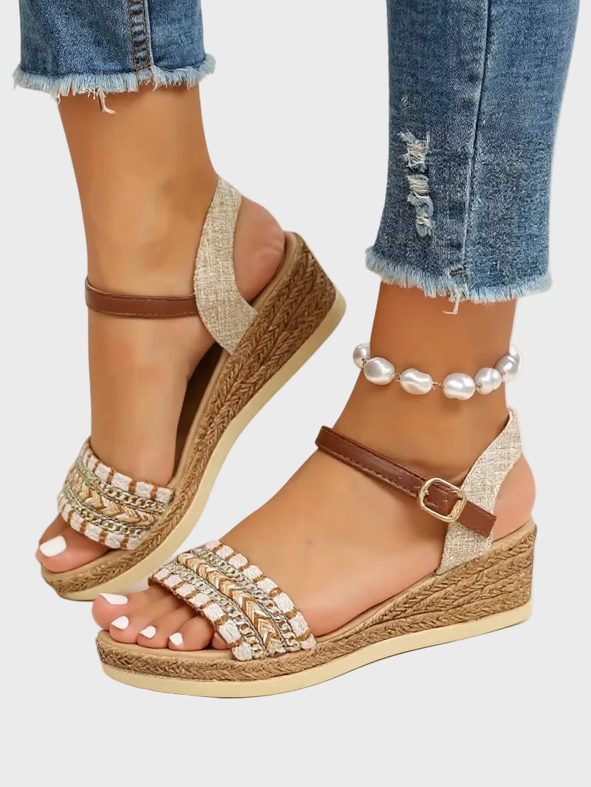 Elora | Sandales à Talons Wedge avec Bandes Tressées