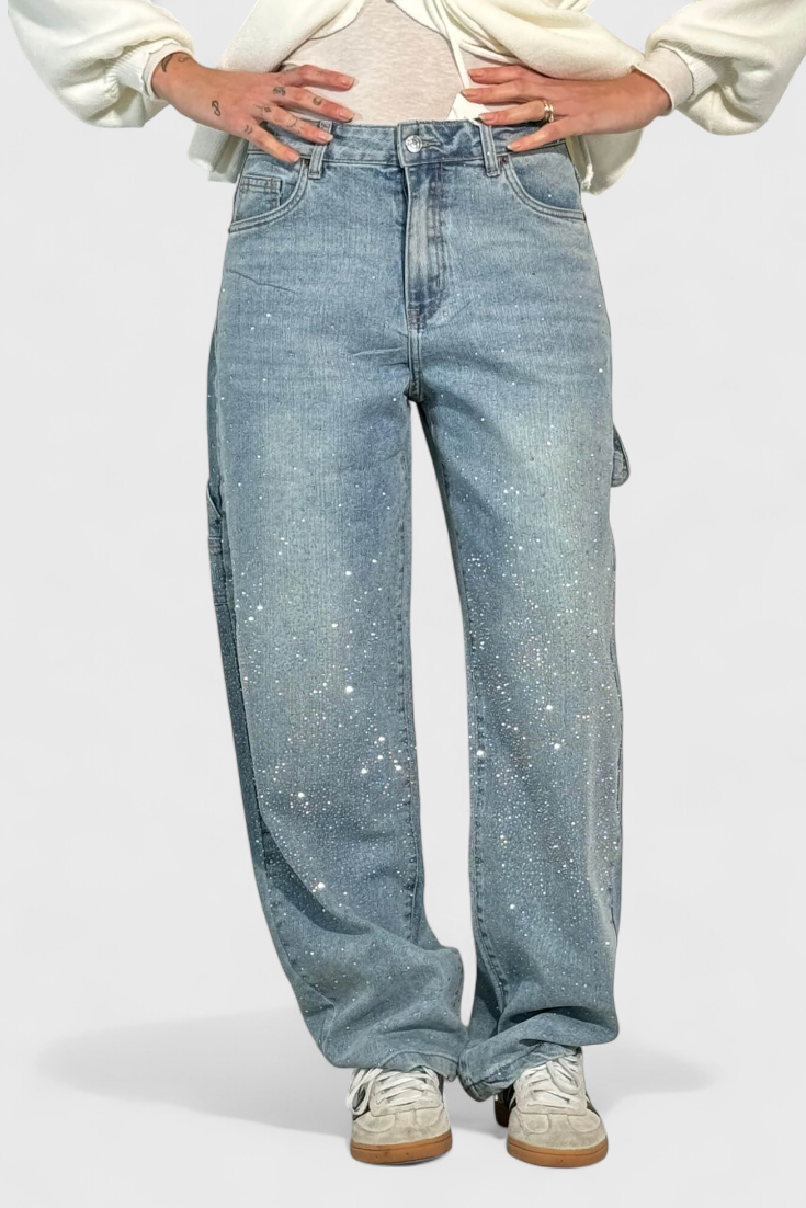 Dariya | Jean Cargo Balloon avec Brillance et Applications de Strass