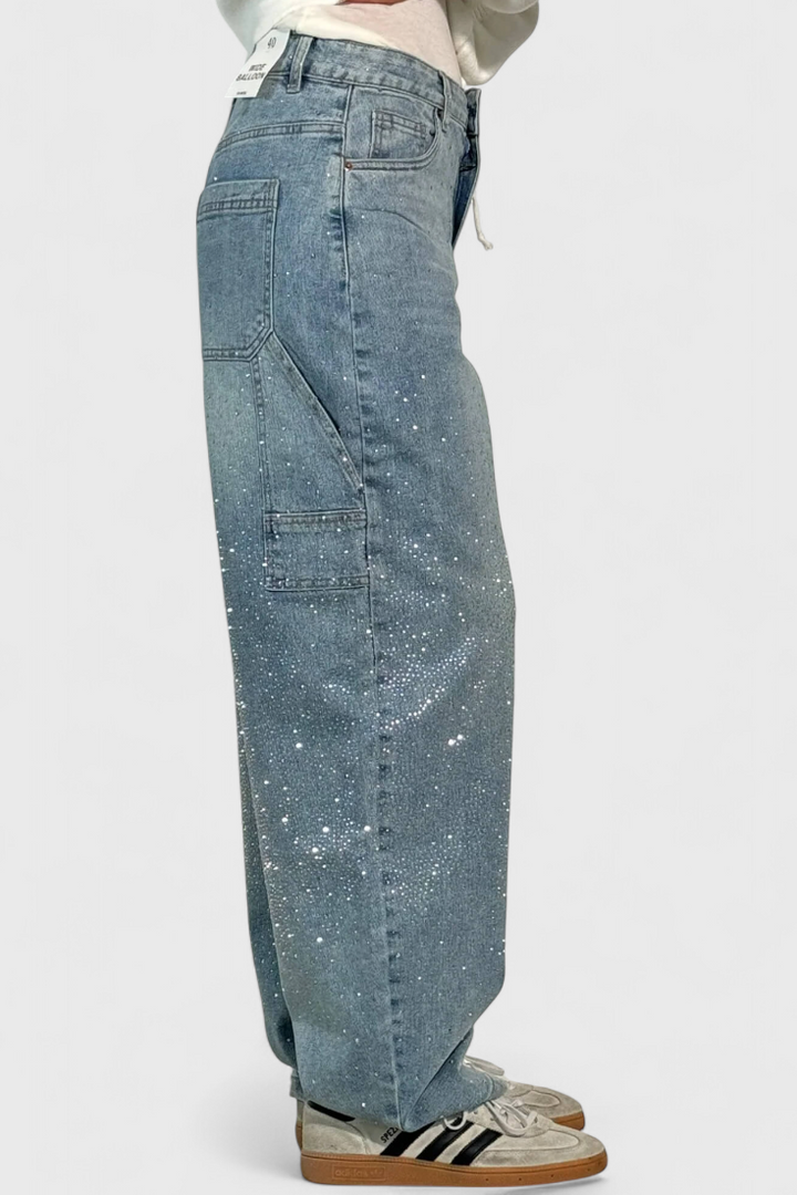 Dariya | Jean Cargo Balloon avec Brillance et Applications de Strass