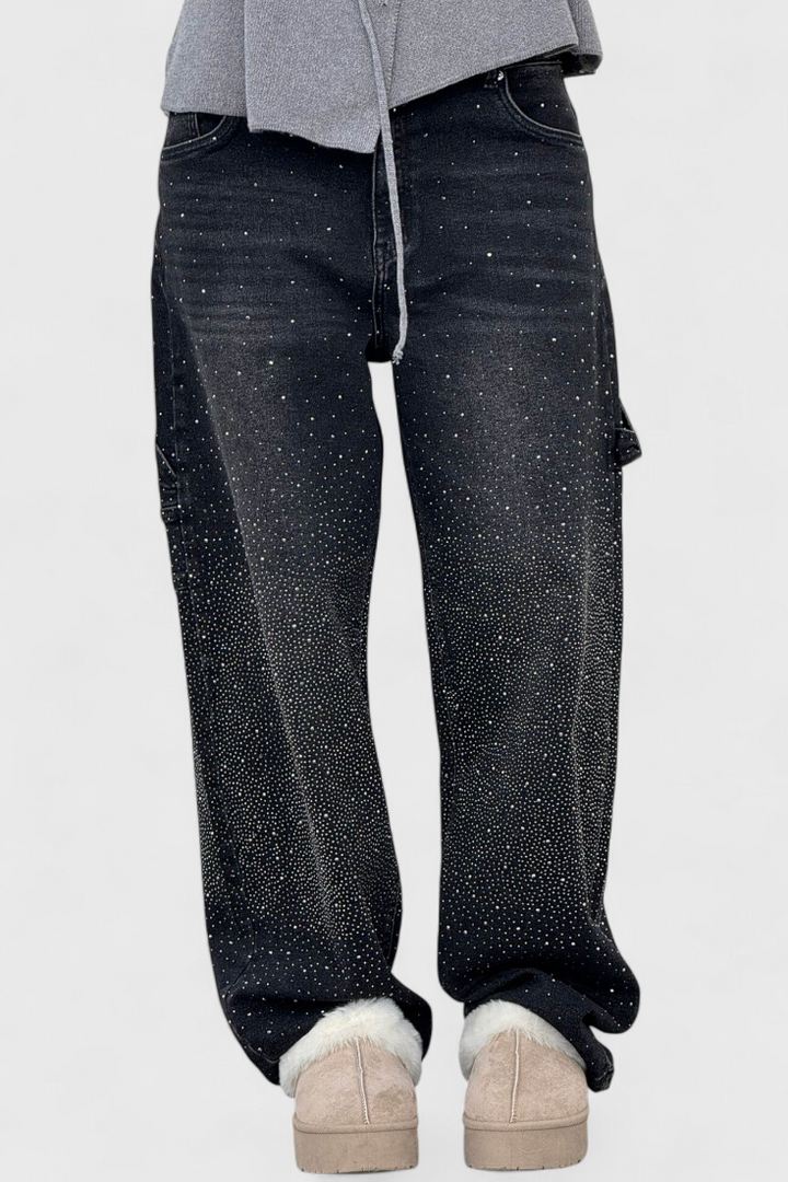 Dariya | Jean Cargo Balloon avec Brillance et Applications de Strass