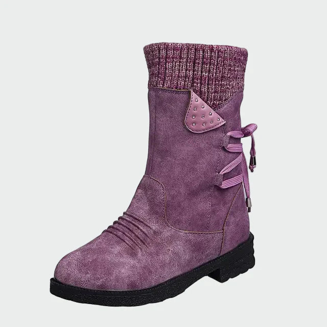 Victoria | Bottines En Suède Bleus Avec Détail Tricoté