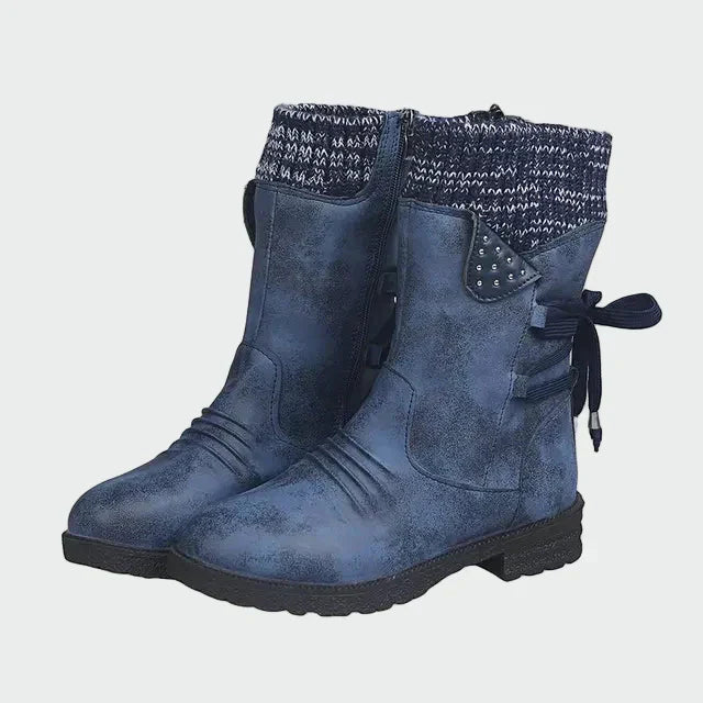 Victoria | Bottines En Suède Bleus Avec Détail Tricoté