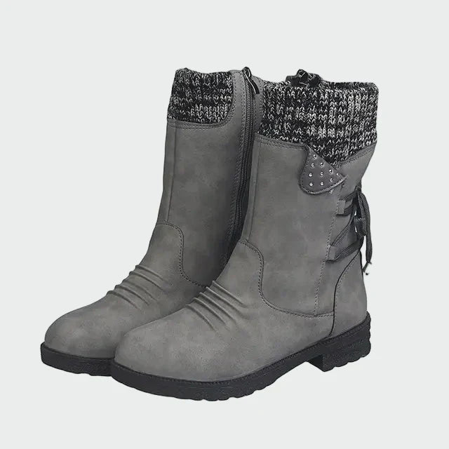 Victoria | Bottines En Suède Bleus Avec Détail Tricoté
