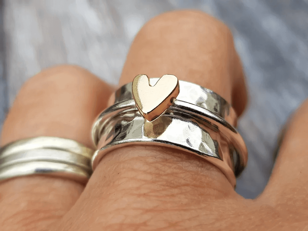 Anna | Bague en argent avec cœur doré