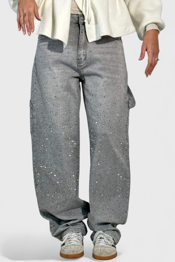 Dariya | Jean Cargo Balloon avec Brillance et Applications de Strass