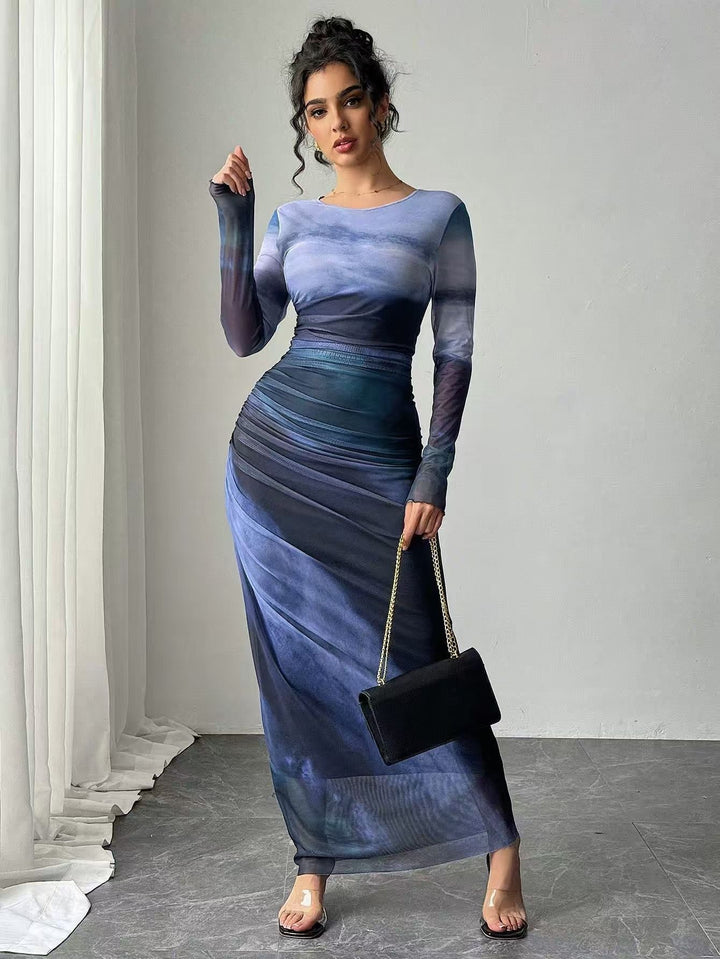 Natalia | Robe Maxi Bodycon Imprimée et Confortable à Manches Longues