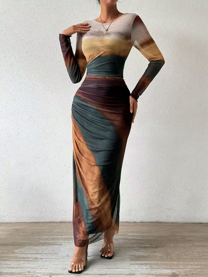 Natalia | Robe Maxi Bodycon Imprimée et Confortable à Manches Longues