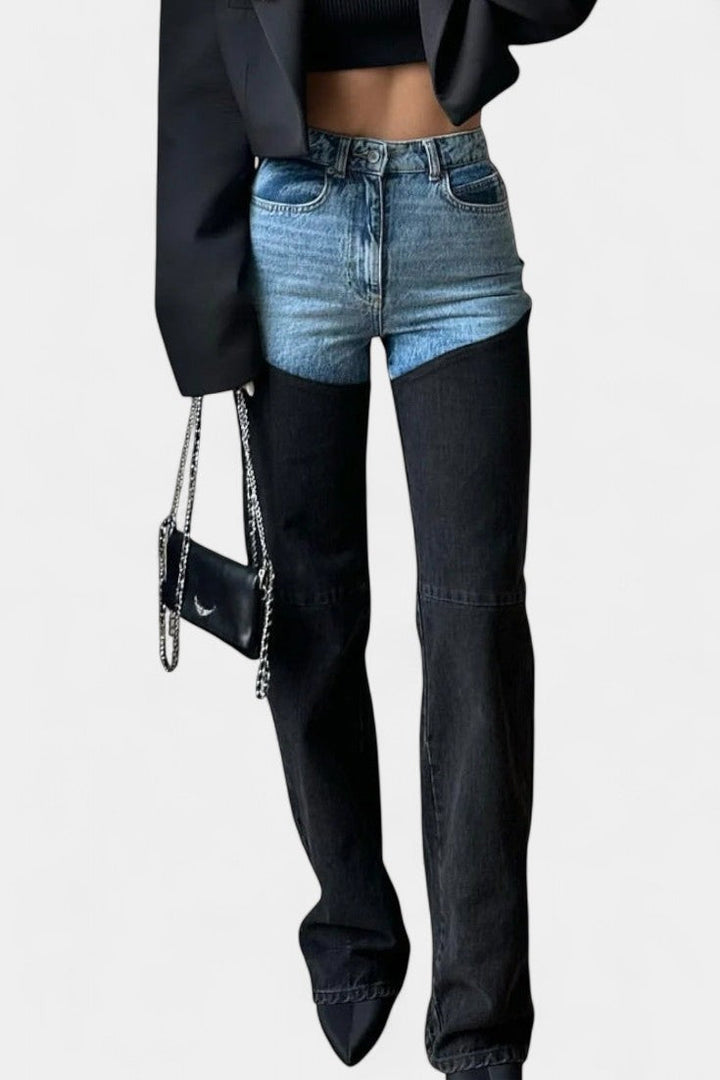 Mijie | Jeans taille haute avec patchwork et jambe droite
