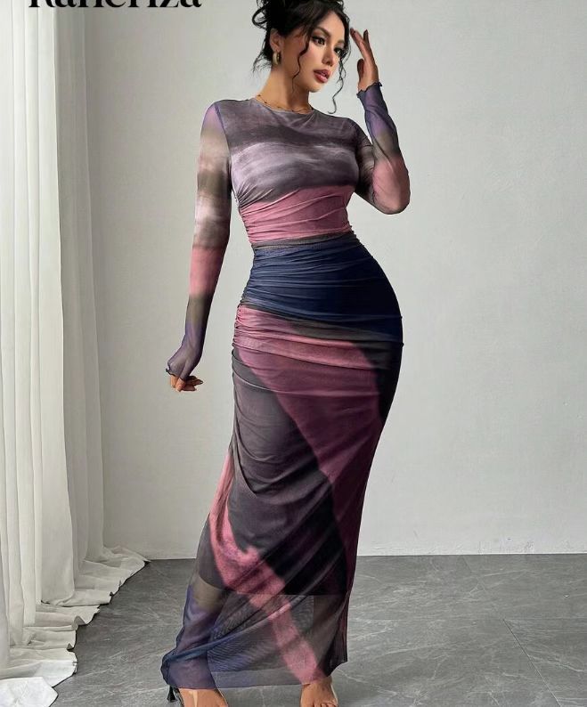 Natalia | Robe Maxi Bodycon Imprimée et Confortable à Manches Longues