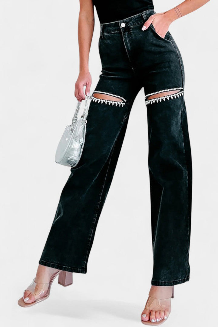 Evian | Jeans Ripped Straight-Leg avec Rhinestones