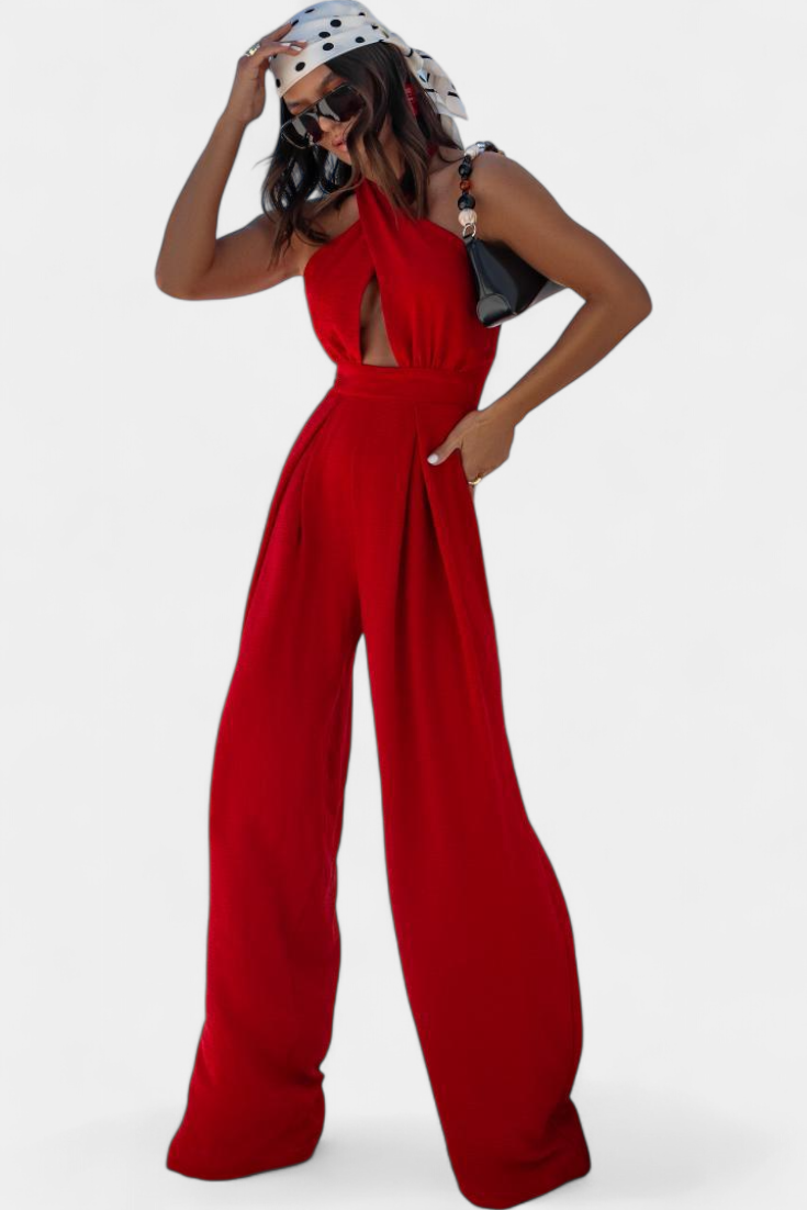 Jessica | Mono Halter Croisé sans Dos et Pantalon Large