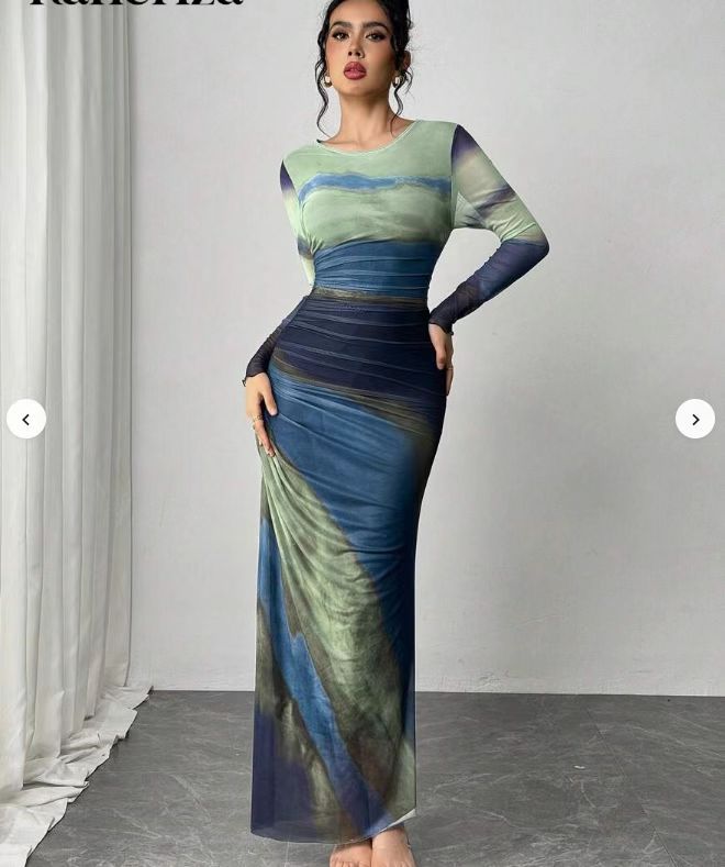 Natalia | Robe Maxi Bodycon Imprimée et Confortable à Manches Longues