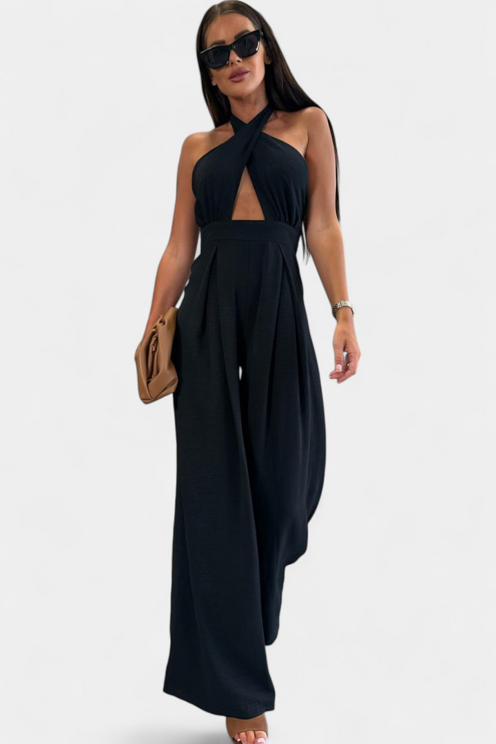 Jessica | Mono Halter Croisé sans Dos et Pantalon Large