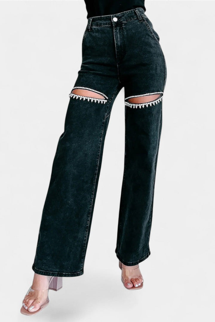 Evian | Jeans Ripped Straight-Leg avec Rhinestones