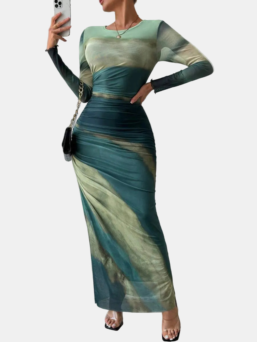 Natalia | Robe Maxi Bodycon Imprimée et Confortable à Manches Longues
