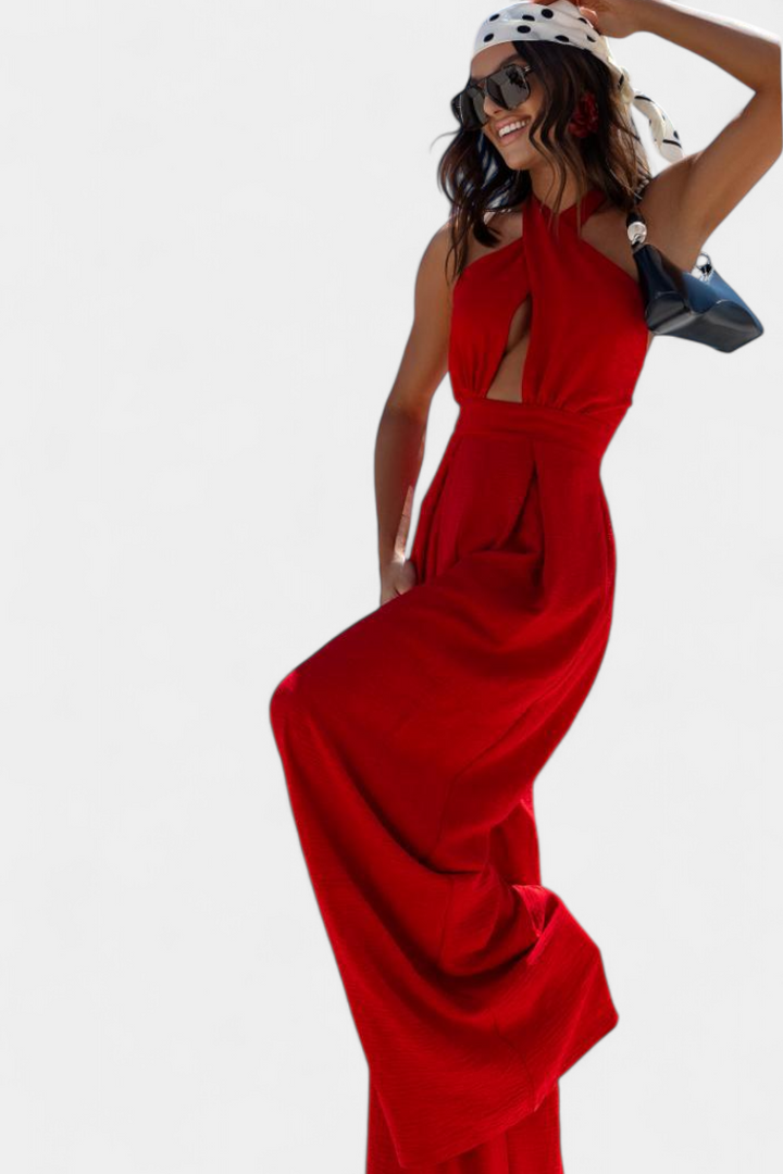 Jessica | Mono Halter Croisé sans Dos et Pantalon Large