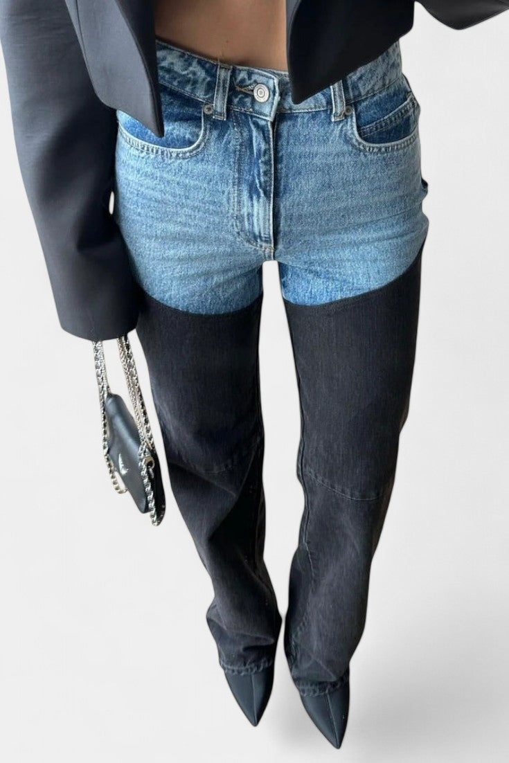 Mijie | Jeans taille haute avec patchwork et jambe droite
