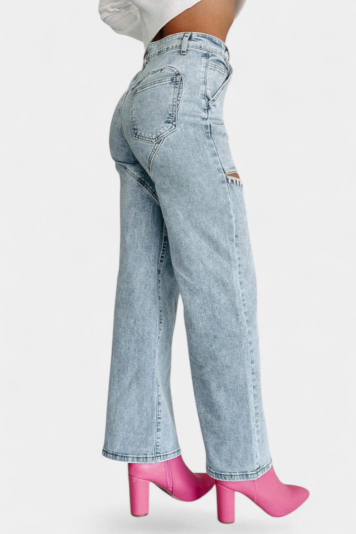 Evian | Jeans Ripped Straight-Leg avec Rhinestones