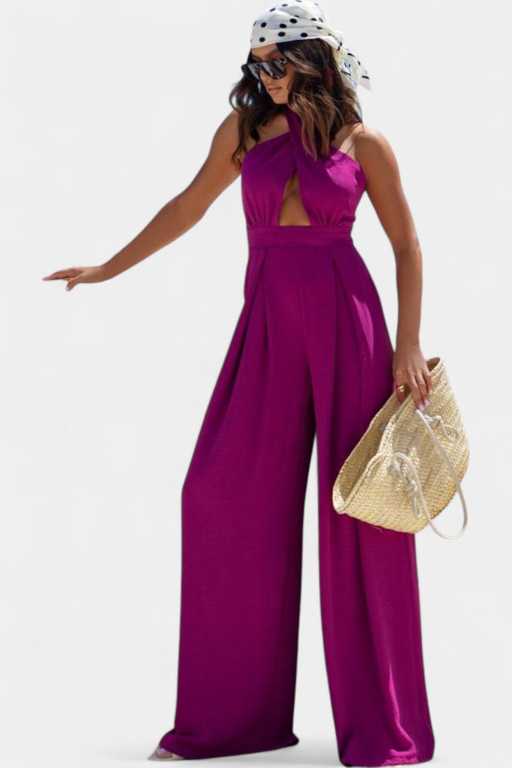 Jessica | Combinaison Halter Croisée Sans Dos et Jambes Larges