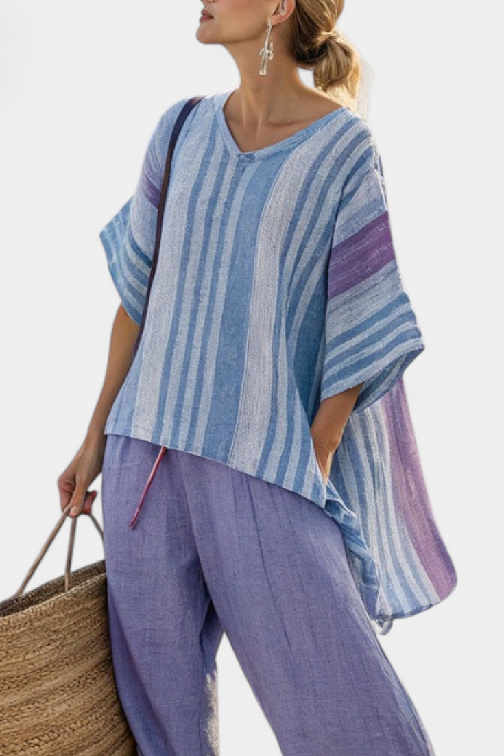 Carlotta | Haut élégant en lavande et bleu ciel avec pantalon en lin