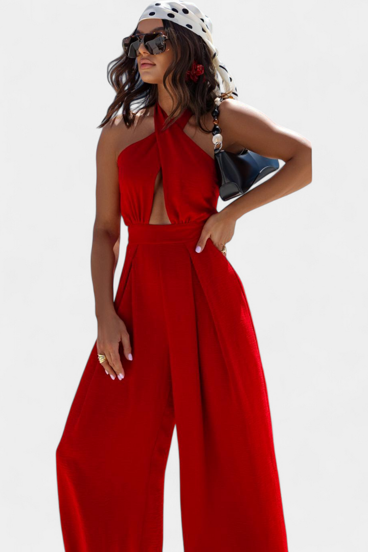 Jessica | Mono Halter Croisé sans Dos et Pantalon Large