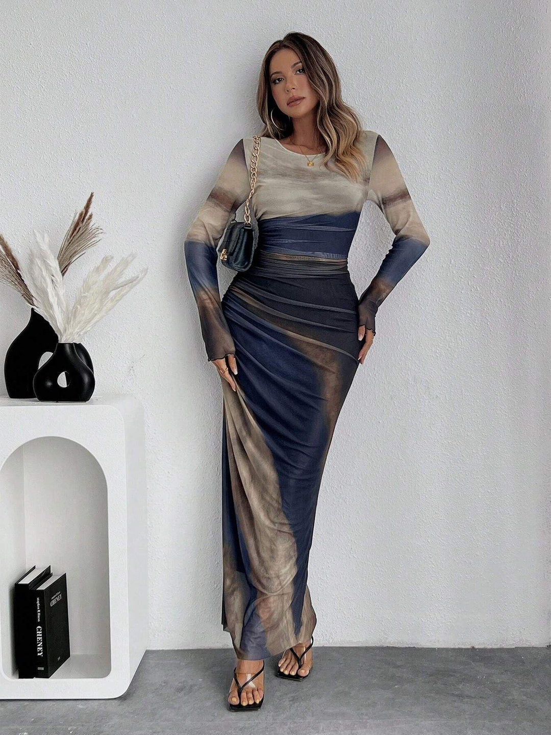 Natalia | Robe Maxi Bodycon Imprimée et Confortable à Manches Longues