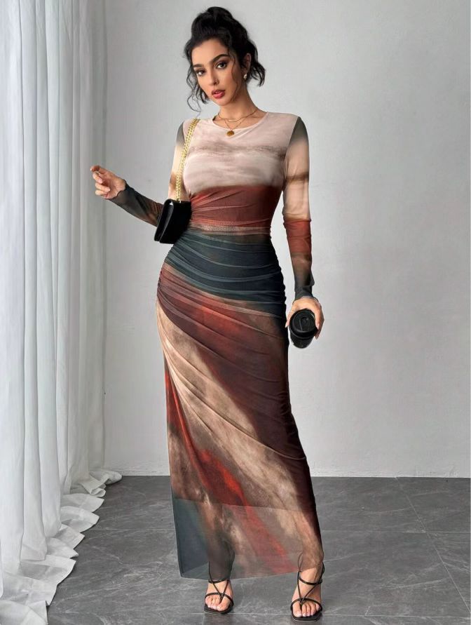 Natalia | Robe Maxi Bodycon Imprimée et Confortable à Manches Longues