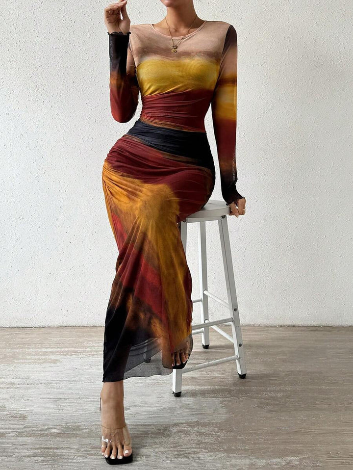 Natalia | Robe Maxi Bodycon Imprimée et Confortable à Manches Longues