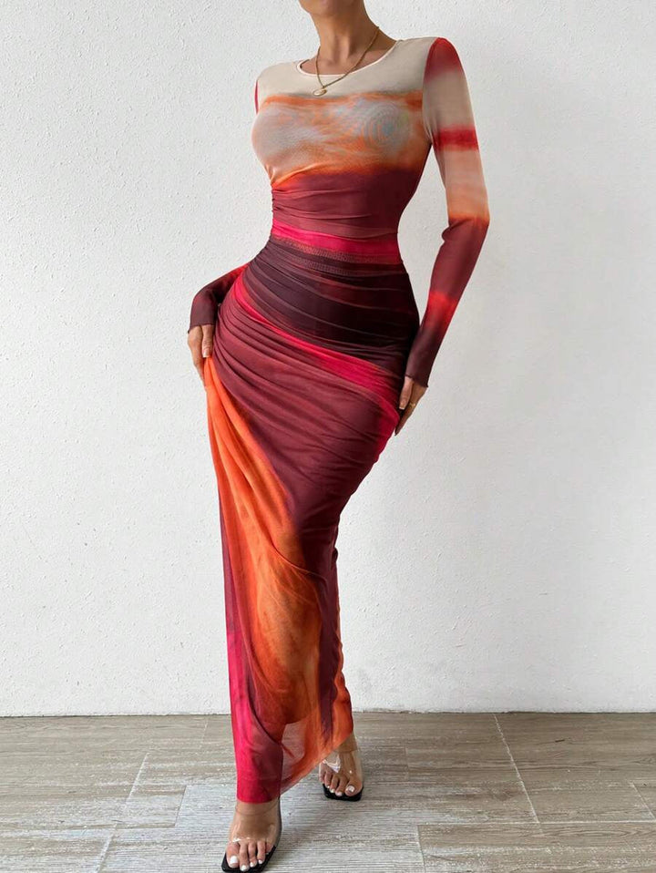 Natalia | Robe Maxi Bodycon Imprimée et Confortable à Manches Longues