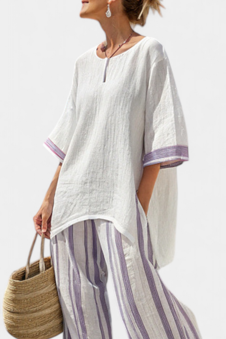 Allegra | T-shirt confortable et pantalons en bambou à rayures