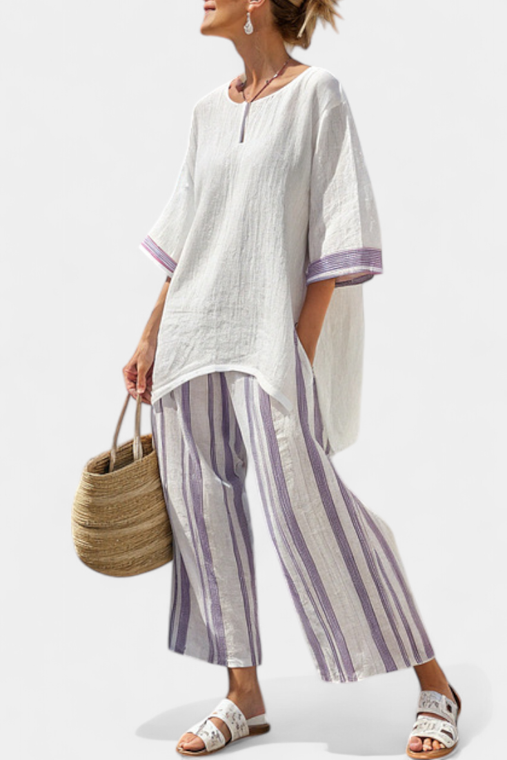 Allegra | T-shirt confortable et pantalons en bambou à rayures