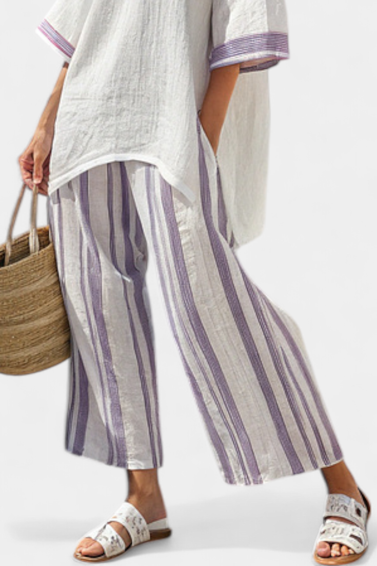 Allegra | T-shirt confortable et pantalons en bambou à rayures