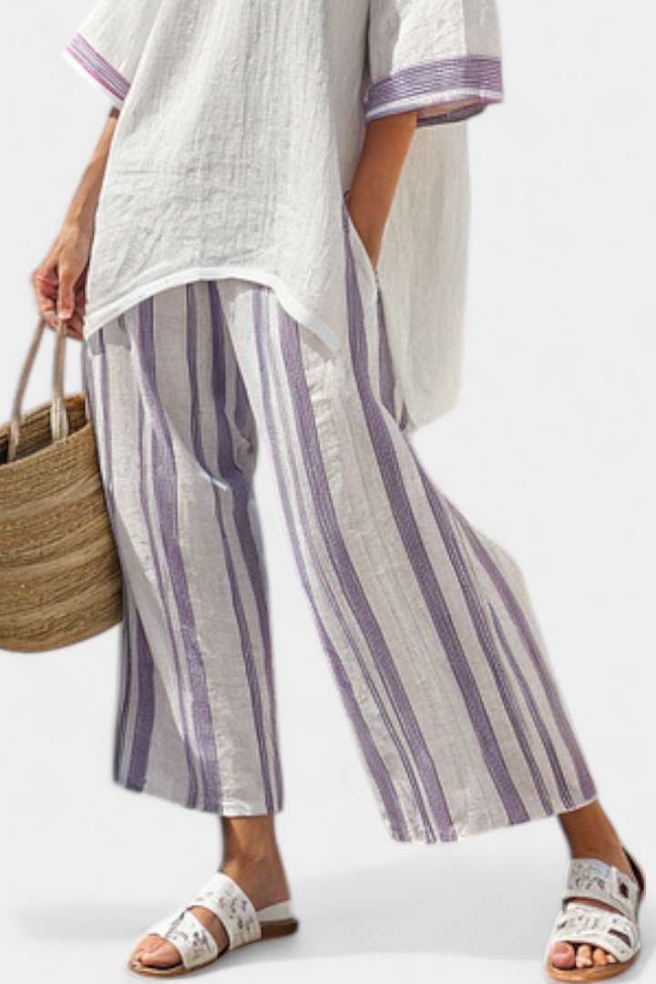 Allegra | T-shirt confortable et pantalons en bambou à rayures