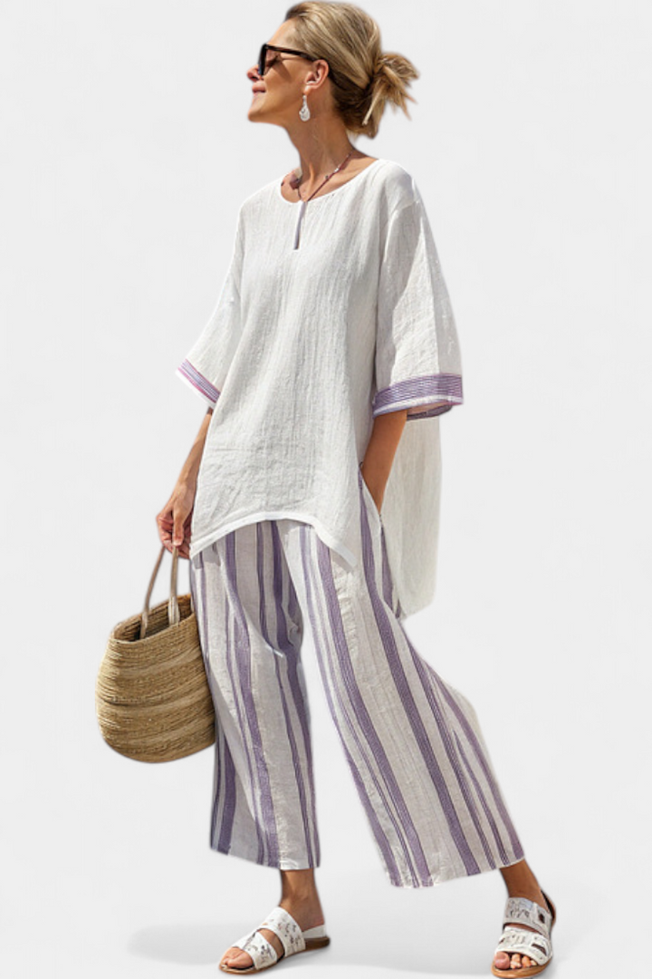 Allegra | T-shirt confortable et pantalons en bambou à rayures