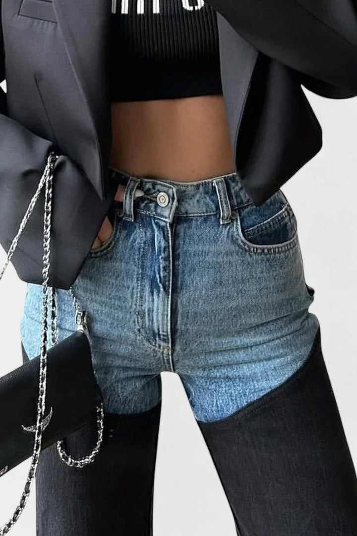 Mijie | Jeans taille haute avec patchwork et jambe droite