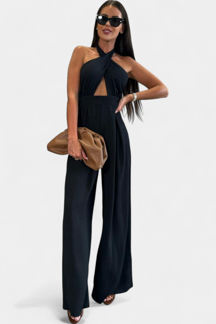 Jessica | Combinaison Halter Croisée Sans Dos et Jambes Larges